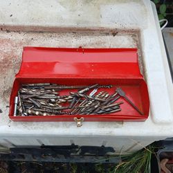 Drill Bits In Metal Toolbox Lots Of Various Kinds And Sizes 