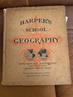 Rare Antique 1896 School Geography Book – Full Color Maps (NJ & PA Edition)