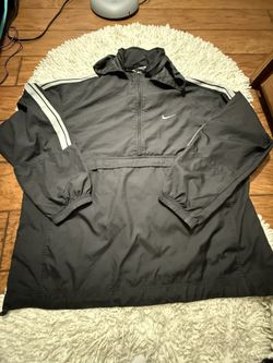 Nike Windbreaker Jacket Mens Black White 1/4 Zip Hood Vented Pocket Y2K Swoosh XL  In very good condition