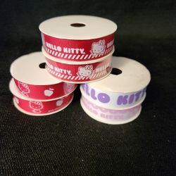 6 Hello Kitty Sanrio Grosgrain Ribbon Spools 1 Yard x 5/8" Pink Purple Red Lot