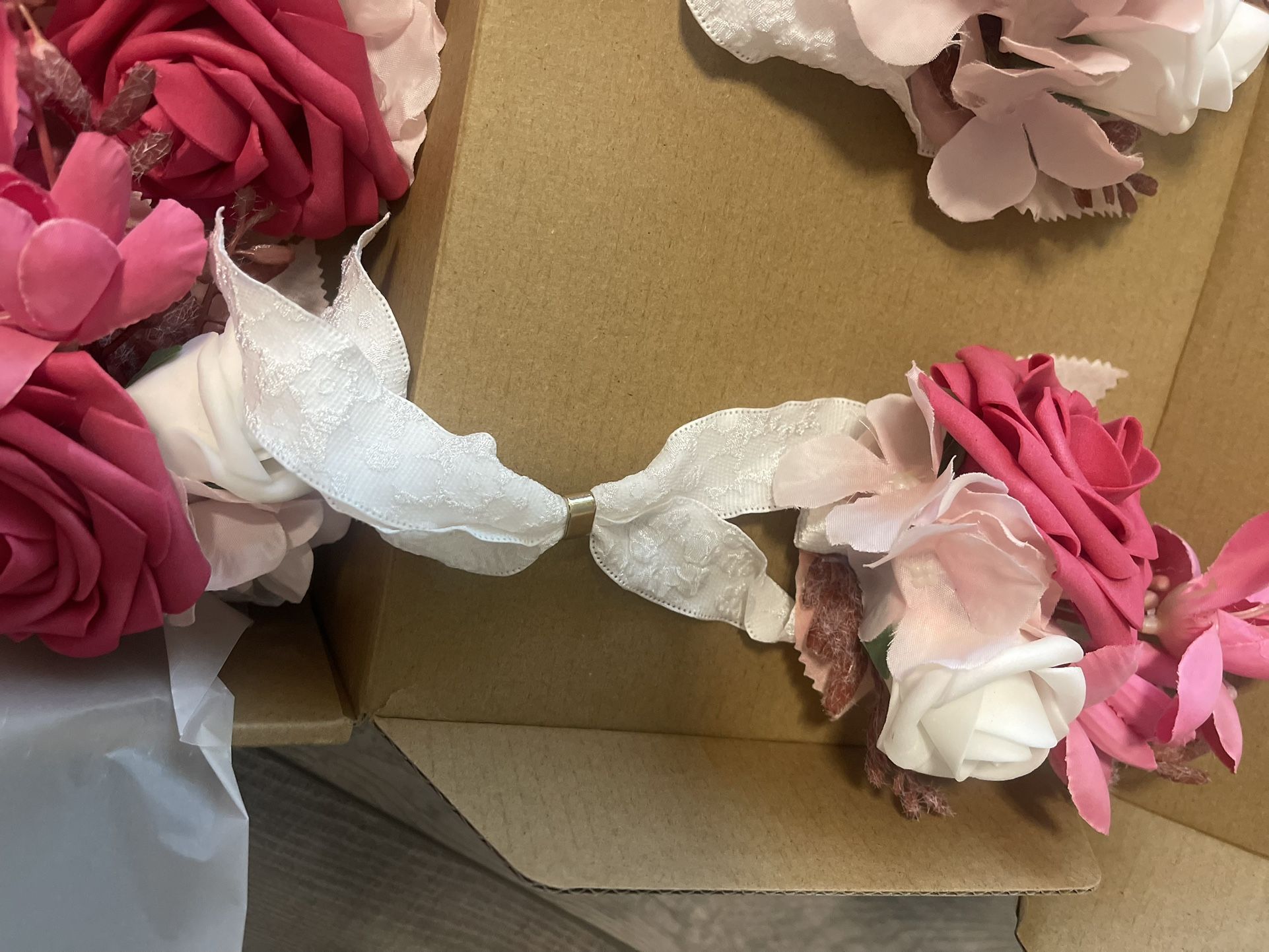 Wrist Corsage Set of 6 for Wedding Prom Party, Artificial Flower Wristlet Band Bracelet for Girls Women Bride Bridesmaid (6 Wrist Corsage- Pink)