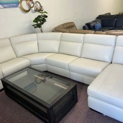 Furniture- Natuzzi 5 Pc Real Italian Leather Sectional With 2 Power Recliners- Julius 