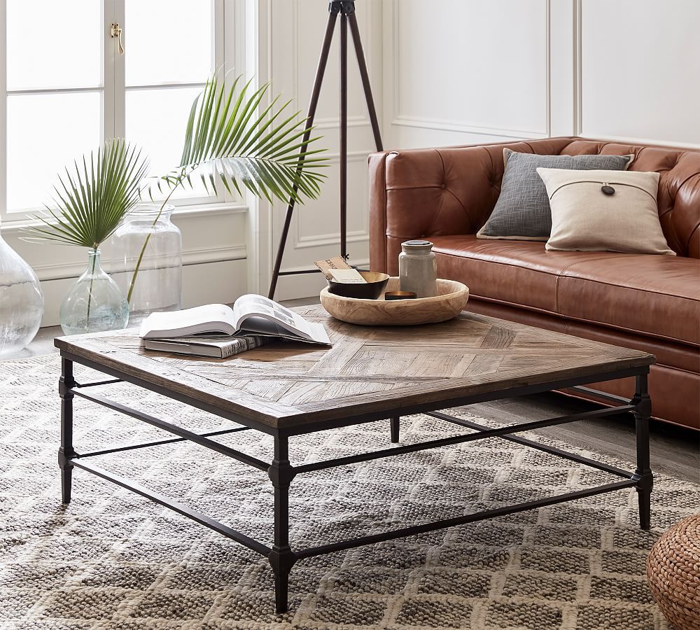New Pottery Barn Parquet Square Reclaimed Wood Coffee Table 46”