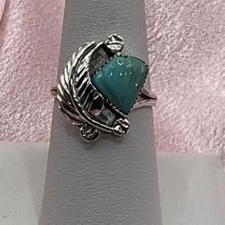 Vintage Navajo Sterling Silver & Turquoise Size 7.25 Ring Stamped E 