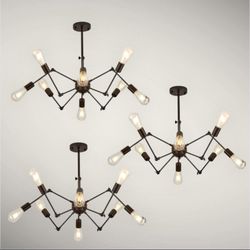 Set Of 3 8-Light Industrial Sputnik Chandeliers, Modern Pendant Light for Farmhouse, Hanging Light Fixture