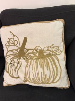 Pair of Pumpkin Throw Pillows, Gold Embroidery
