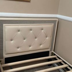 Twin Bed Frame, Beige With Rhinestones