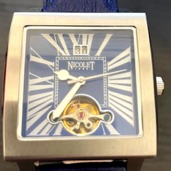 Nicolet Dress Watch 40mm Blue Dial Stainless And Genuine Leather