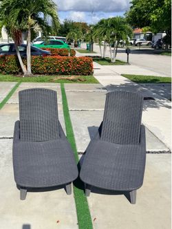 Pair of Outdoor Pool Lounge Chairs – Adjustable Reclining Backrests