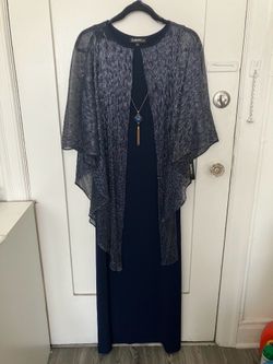 Glamour Navy Blue Evening Dress with Shawl, Size 6
