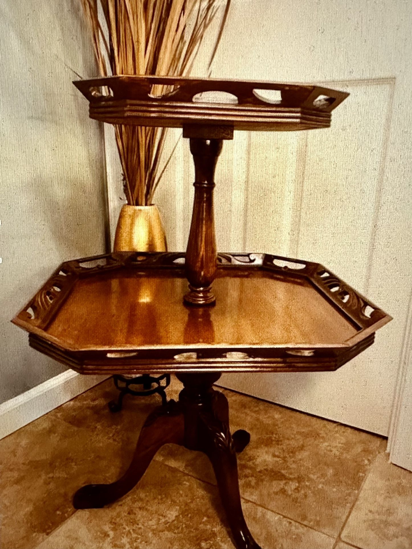 Antique Chippendale - Rococo Style Carved Mahogany 2 Tier