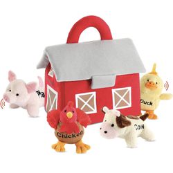  Plush Farm Animal Toys with Sounds - Plushie Play Set with Cute Talking Barn Animals in a Barn Carrier