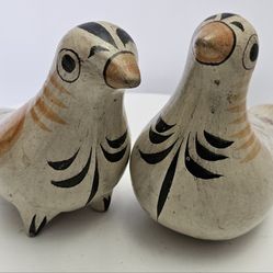 Fonart Mexico Pottery Hand Painted V. Silva Birds Figurines Set of 2