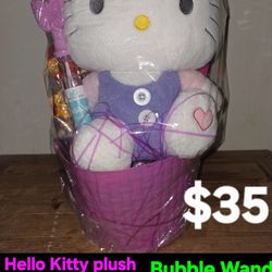 Easter Baskets,hello kitty plush, board games, name brand candies, pokemon plush, disney store plushies