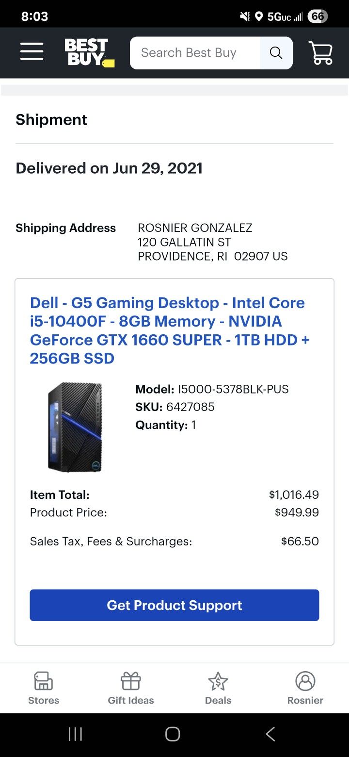 Dell - G5 Gaming Desktop - Intel Core i5-10400F - 8GB Memory - NVIDIA GeForce GTX 1660 SUPER - 1TB HDD + 256GB SSD