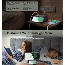 Electronic Alarm Clock with USB Charger Power Strip, 6FT Power Cord Alarm Clock Charging Station with 4 USB Ports and 2 Outlets for Bedside, Home, Hot