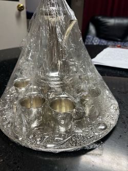 Silver Ornate Tea Set with Tray