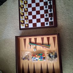 Wooden interchangeable chess board, backgammon, Chinese checkers, etc.