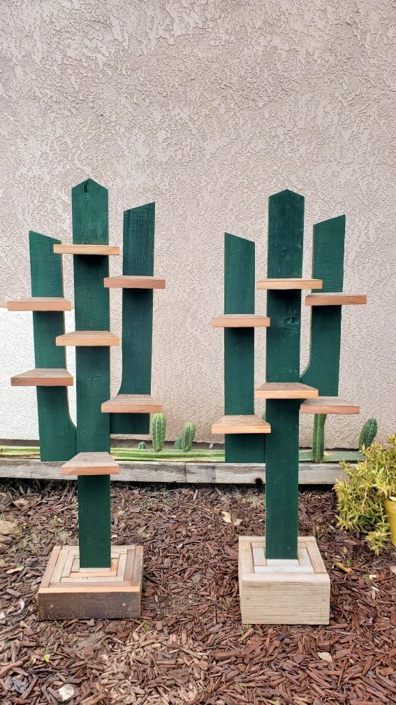 Wooden Cactus Plant Stand