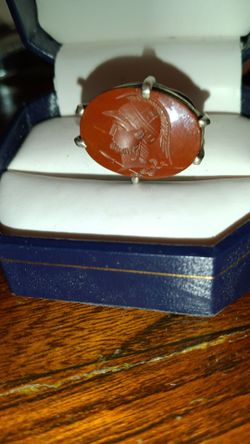 Vintage Carved Cameo Warrior Carnelian Ring