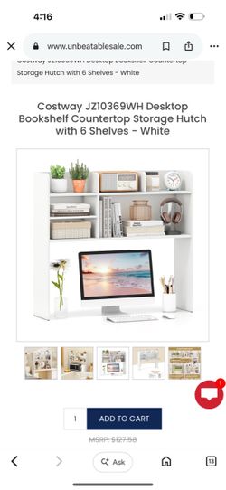 Desktop Bookshelf Countertop Storage Hutch White
