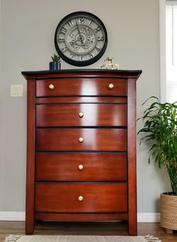 Wood Bow-Front 5-Drawer Chest W36"×D18"×H48