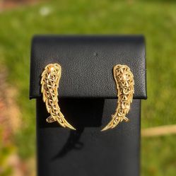 Jewelry 14k solid yellow gold only flame wings stud earrings 2.10g