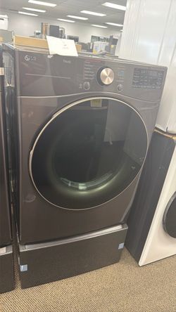 LG-ThinQ 7.4 Cu. Ft. Stackable Smart Electric Dryer with Steam and Built-In Intelligence - Black Steel (Warranty Available)