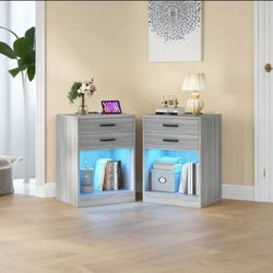 (2) Modern Nightstands W/ LED Lights 