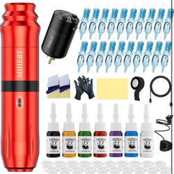 Brand: MIHERT Tattoo Gun Kit with Wireless Rotary Tattoo Machine, 1500mAh Battery, 20 Tattoo Cartridge Needles, 7 Tattoo Inks, Tattoo pen for Beginner