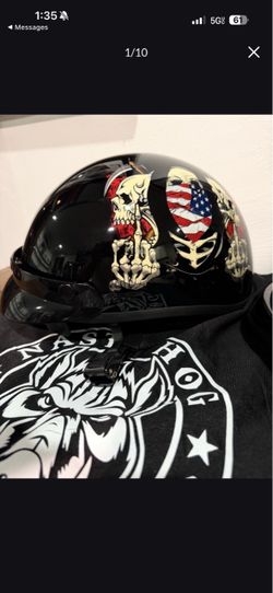Half Shell Motorcycle Helmet Skull American Flag