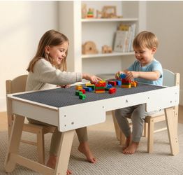 Youuys 3 in 1 Wooden Kids Activity Table & Building Board Compatible with Building Block,Storage Play Table Reversible Top Legs Fold for Easy Under Be