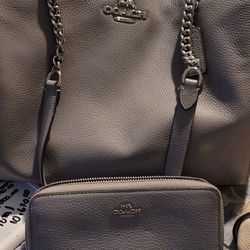 Grey Coach Bag With Wallet 