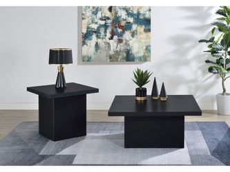 Devar Black 2-piece Square Cocktail Coffee End Table Set