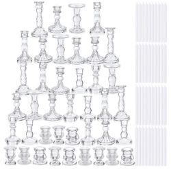 Clear Glass Taper Candlestick Holders Set with Candles