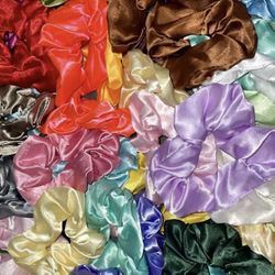 💜💛New! 60 Soft Satin Scrunchies Silk Elastic Hair Ties Bracelets - Yoga💜Gymnastics 🧡Dance🩷Cheer🩵Pom