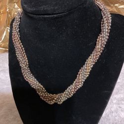 12 Strand Twisted Multi-colored Choker Necklace.Magnetic Lock.
