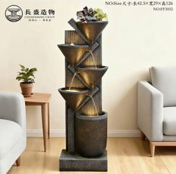 FF3052 5-Tier Outdoor Water Fountain Resin Fountain Decor with LED Lighting Natural Polyresin Lookin