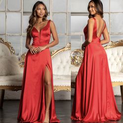New With Tags Red Satin Formal Dress & Prom Dress $115