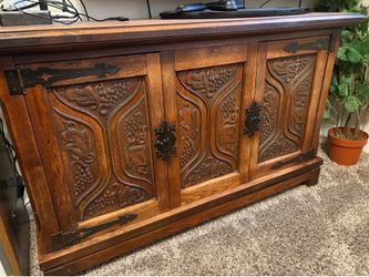 Carved Wooden Cabinet / Vintage Storage Sideboard