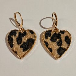 Leopard Print Heart Drop Earrings
