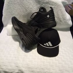 Brand New Size 12 Black Jordans And Black Adidas Hat