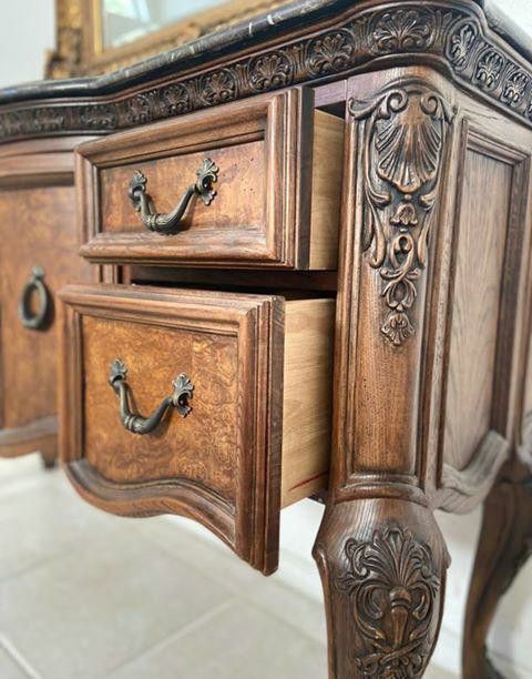 Claw Foot Grey Marble Top Buffet Table