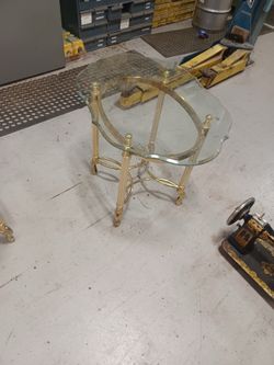 Gold and  glass end tables x2