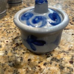 Cobalt Blue Salt Glazed Mustard Jar - German Stoneware 