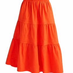 Quince Organic Cotton Poplin Tiered Maxi Skirt Vermilion Red XS NWT