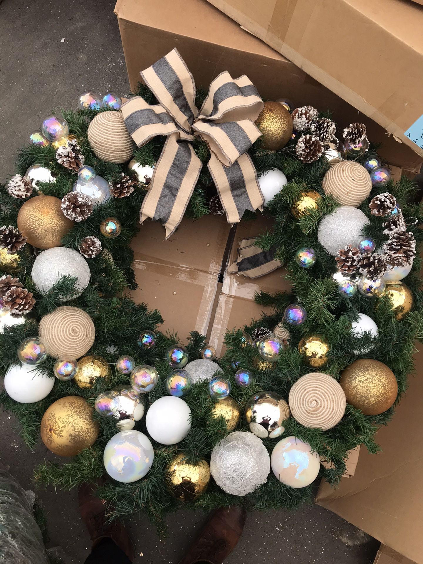 Hand crafted 48 inch Christmas wreath with ornaments