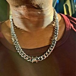 MENS HEAVY STAINLESS BOBWIRE CUBAN  CHAIN W/BRACELET