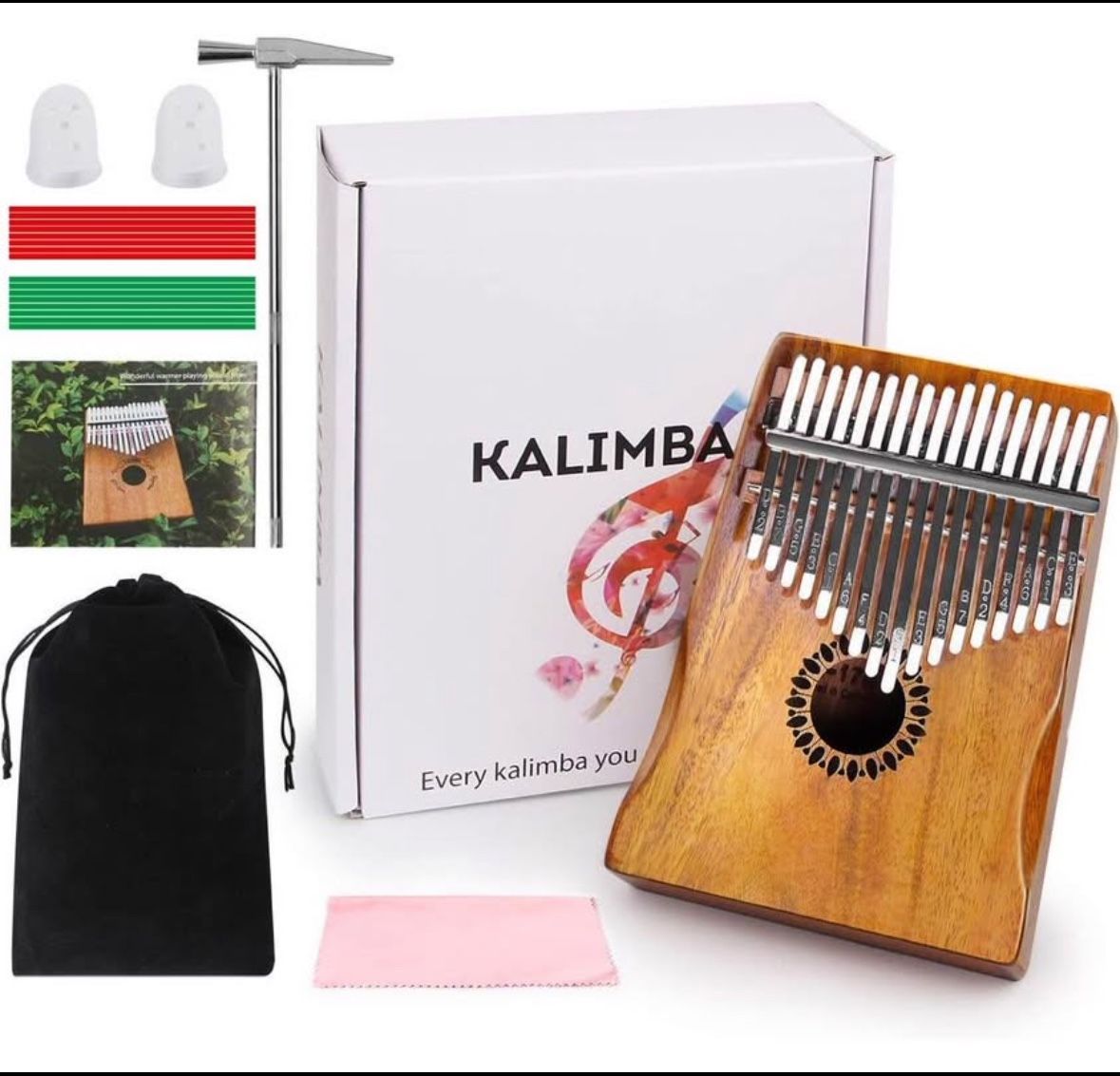 Kalimba Thumb Piano 17 Keys, Portable Mbira Finger Piano Gifts for Kids and Adults Beginners Wood