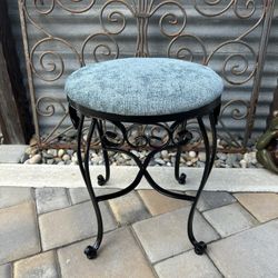Refurbished Vintage Wrought Iron Vanity Stool
